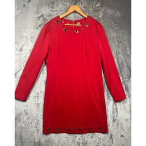 Michael Kors Dress Women's Size 10 Red Golden Circles Preppy Long Sleeve